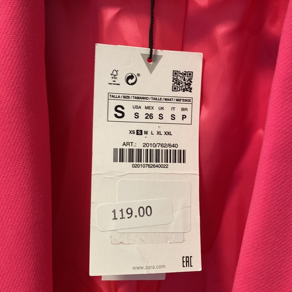 Hot Pink Zara Menswear Style Blazer with Tortoise Buttons NWT Size Small - Picture 6 of 10